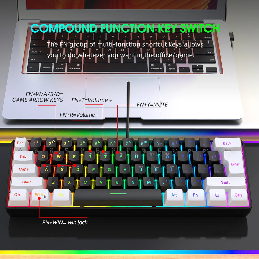 Neues kabelgebundenes 61-Tasten-Tastatur-Set in Weiß-Schwarz, RGB-Gaming-Maus, Büropaket, Tastatur-Maus-Kombinationen mit Hintergrundbeleuchtung für PUBG-Gamer