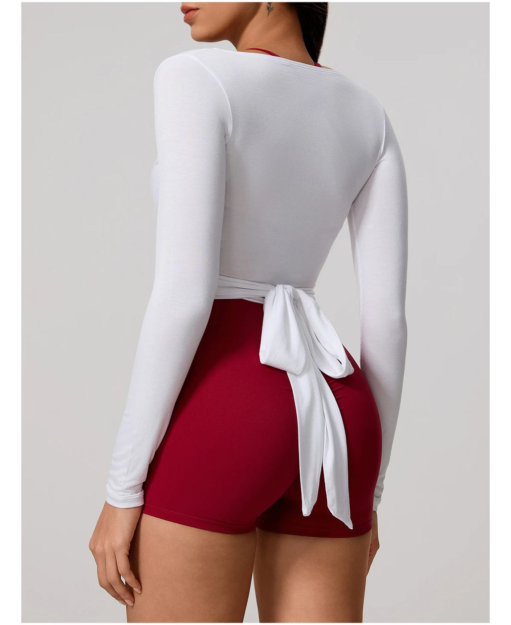 Neue Sommer Damen Yoga Langarm Einteiler Träger Yoga Kleidung Weibliches Training Premium Ballett WickeloberteileFrauen Fitness Sport Top