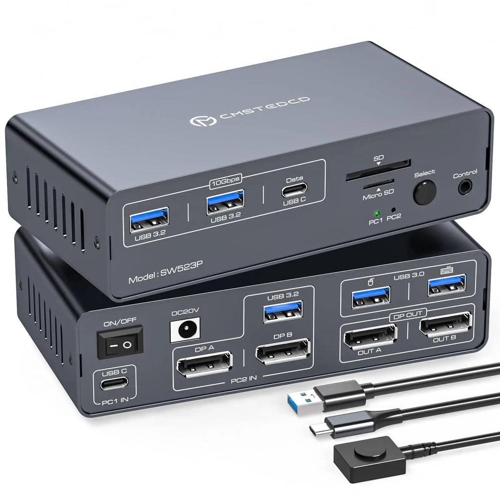 KVM Switch 2 Monitors 2 Computers Docking Station USB C+HDMI/DP Input,4K@60Hz/120Hz DisplayPort Dual Monitor for Laptop Desktop
