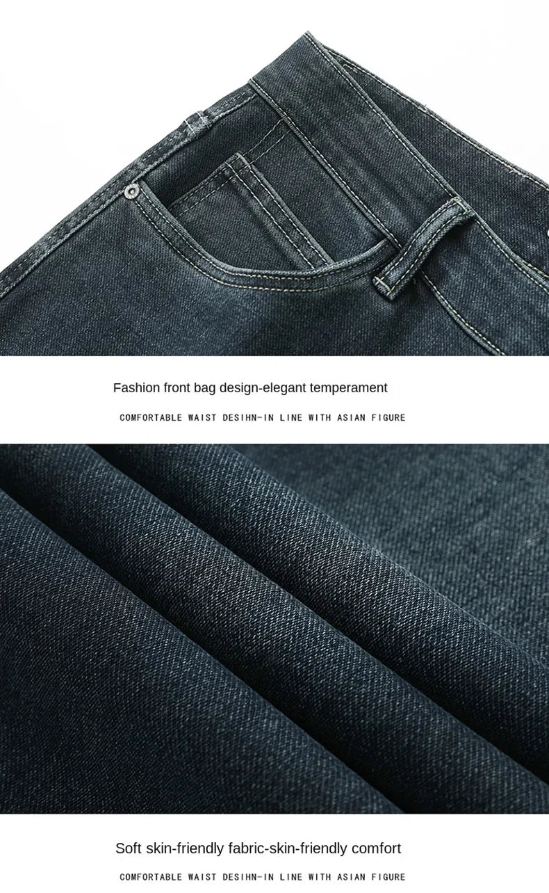 Herren Baggy Jeans Frühling und Herbst Lässige Gerade Stretch Vielseitige Weite Business Denim Hose Bequeme Loose Hose