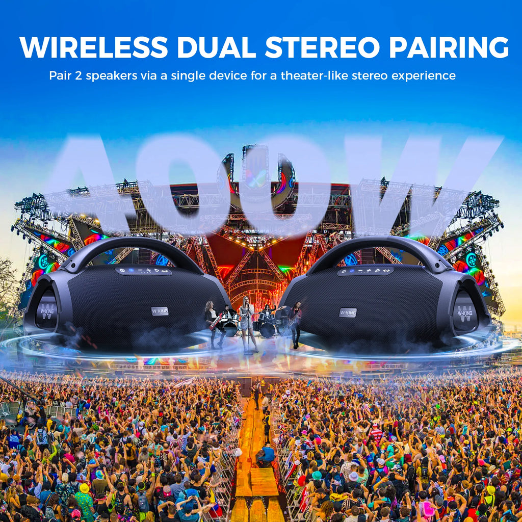 W-KING 200W RMS Portable Bluetooth Lautsprecher, Massive Bass Party Boombox IPX7 Wasserdichter Lautsprecher Groß, Lauter Outdoor Lautsprecher