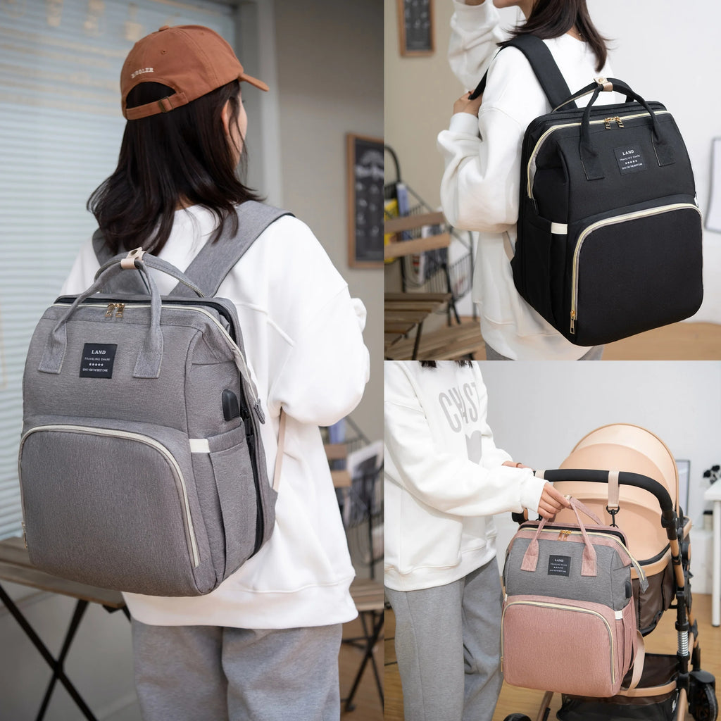 Wickeltasche Leichtgewicht Tragbares Klappbett Großraum-Reise-Maternity-Taschen Baby-Rucksack Weibliche Mama-Ausgehtasche