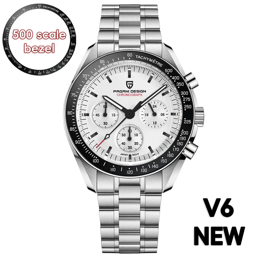 Neue PAGANI DESIGN Moon Men Uhr Retro-Luxus-Quarzuhren für Herren Edelstahl Sport wasserdicht Chronograph Herren+Mit BOX