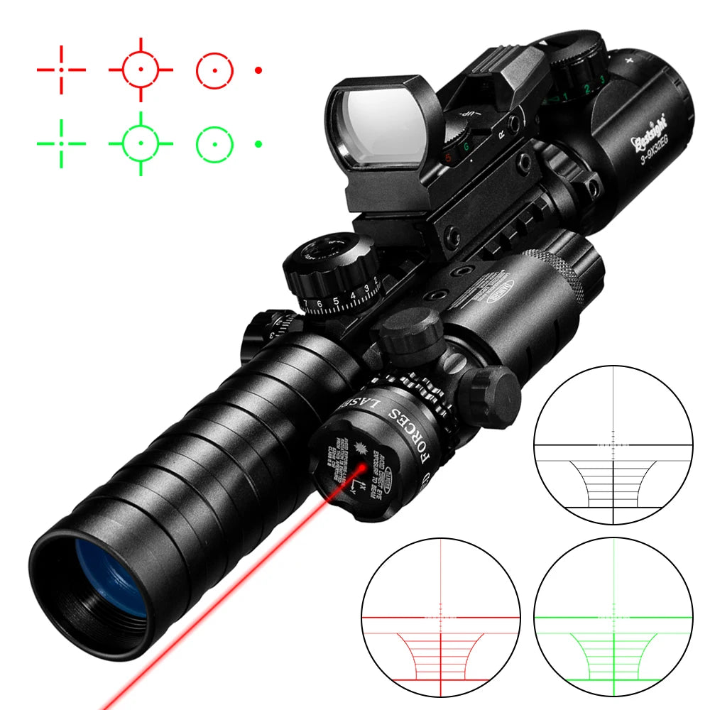 3-9X32 EG Zielfernrohr 3-in-1 Kombi-Jagdfernrohr Rot-Grün beleuchtet mit holographischem Reflexvisier 4 Absehen Rot-Grün Punktvisier Caza Hauptbild