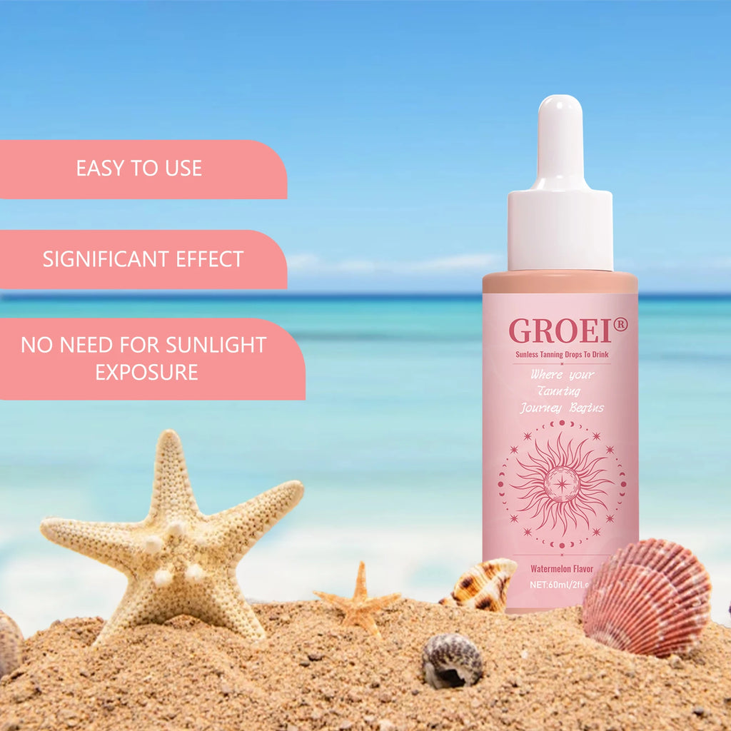 GROEI 60ml Selbstbräunertropfen zum Trinken – Natürlicher Wassermelonengeschmack, kein Sonnenlicht erforderlich, einfach anzuwendende Lösung für strahlende Haut