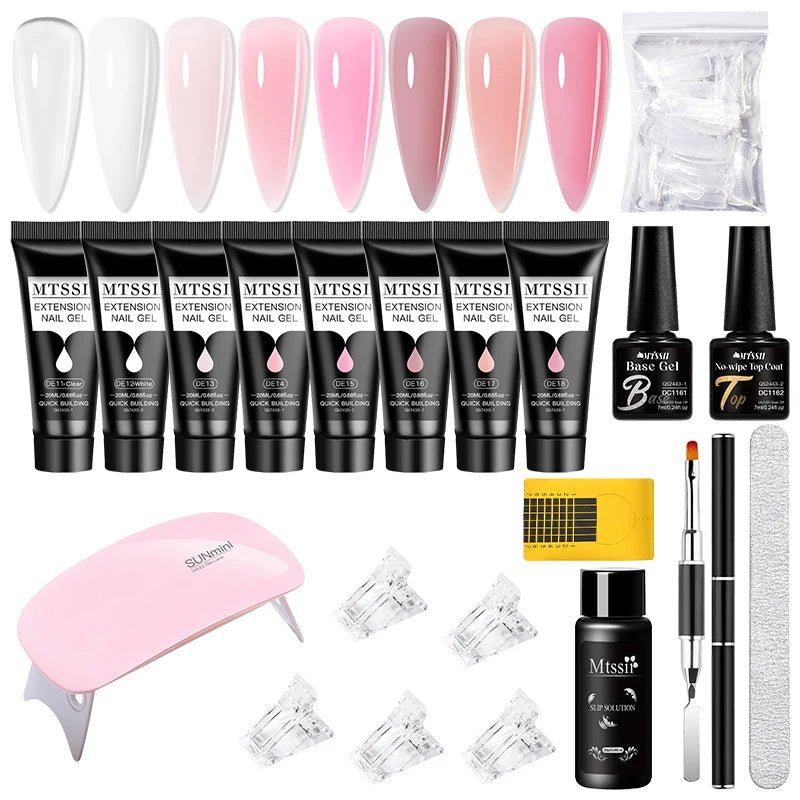 24-teiliges Set 20ml Poly Nail Extension Gel Kit Mini-UV-Lampe Versiegelung mit Basislack Überlack Professionelles Poly-UV-Nagelgel-Kit Starter-Kit
