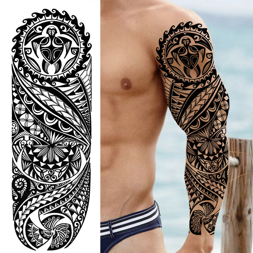 Kompass Roboterarm Temporäre Tattoos Ärmel für Männer Frauen Realistische Gefälschte Totenkopf Engel Ganzarm Tattoos Maori Totem Tattoo Aufkleber