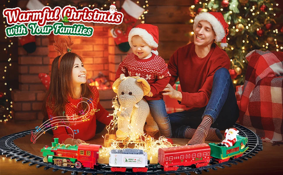 VATOS Hängender Weihnachtszug Spielzeug mit Licht und Sound, Zug um den Weihnachtsbaum, Dekoration, Geschenk, Indoor-Spielzeug für Kinder