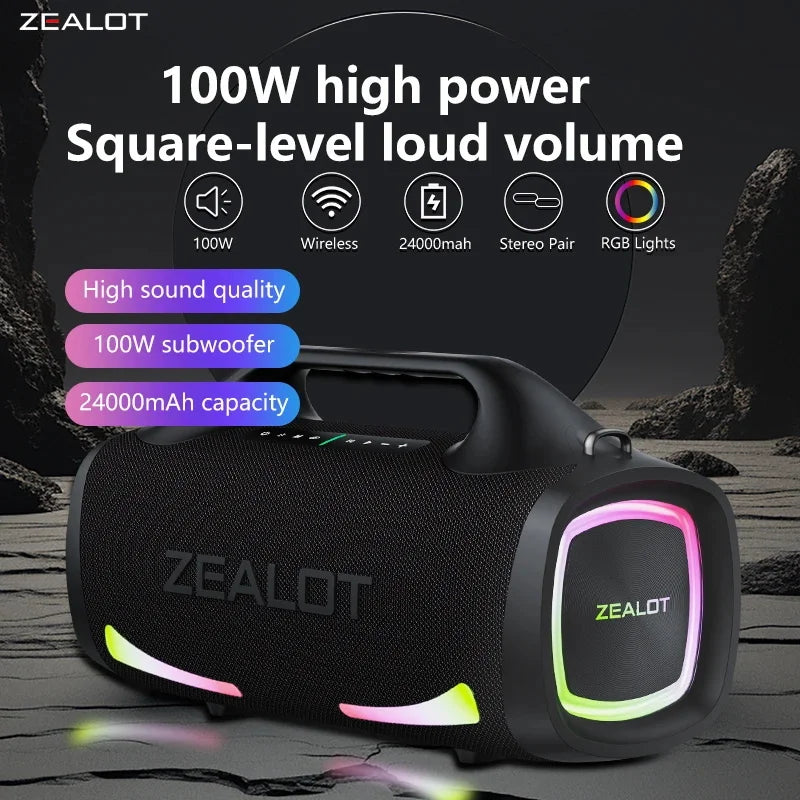 Zealot S79 100W Kabelloser Lautsprecher, tragbarer Outdoor-Subwoofer, HiFi-Klangqualität, Dual Pairing, Schnellladung, 24000mAh. Hauptbild