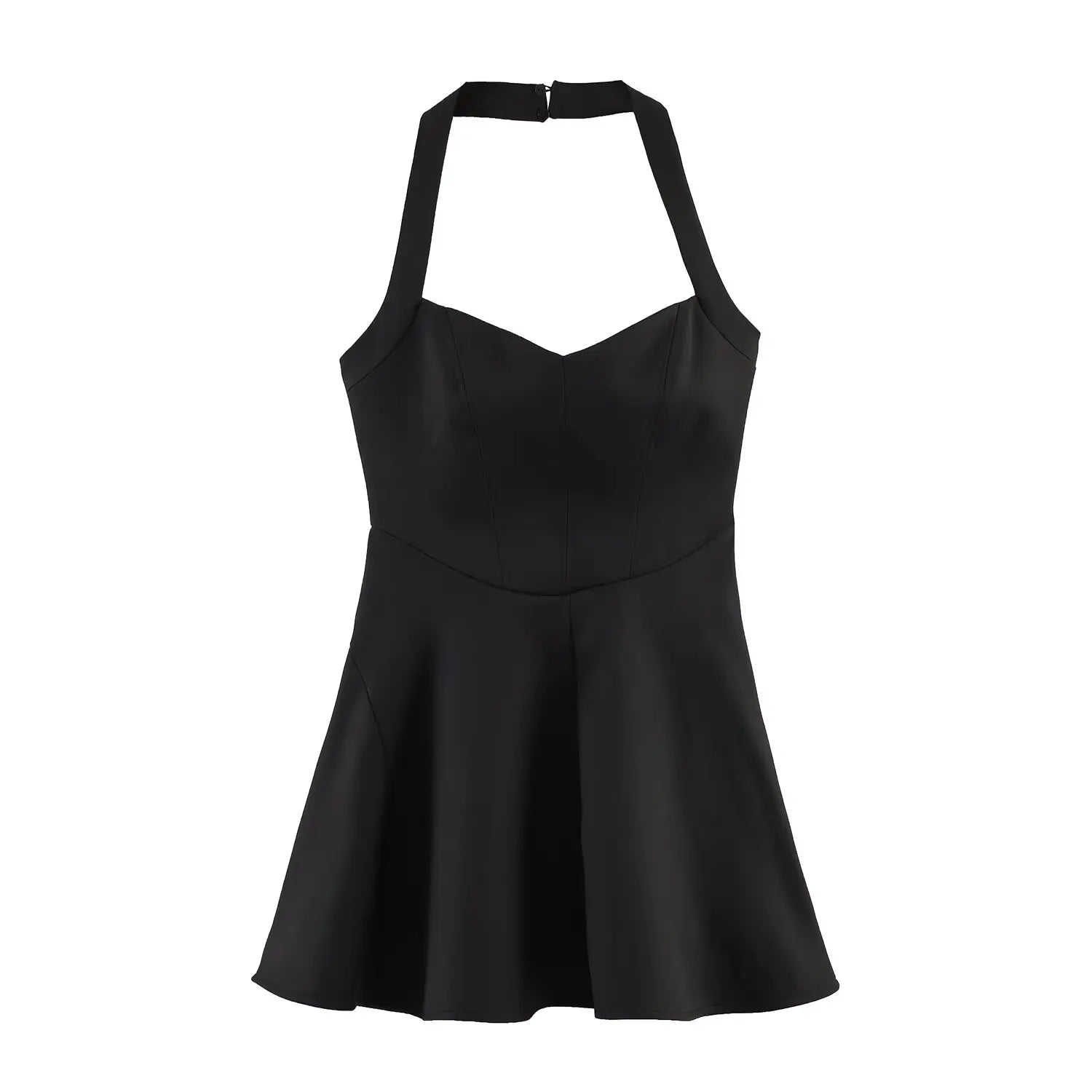 HH Sommer elegantes Neckholder-Faltenkleid einfarbig elegant kurz für Damen sexy rückenfreies ärmelloses Party-Minikleid Mujer