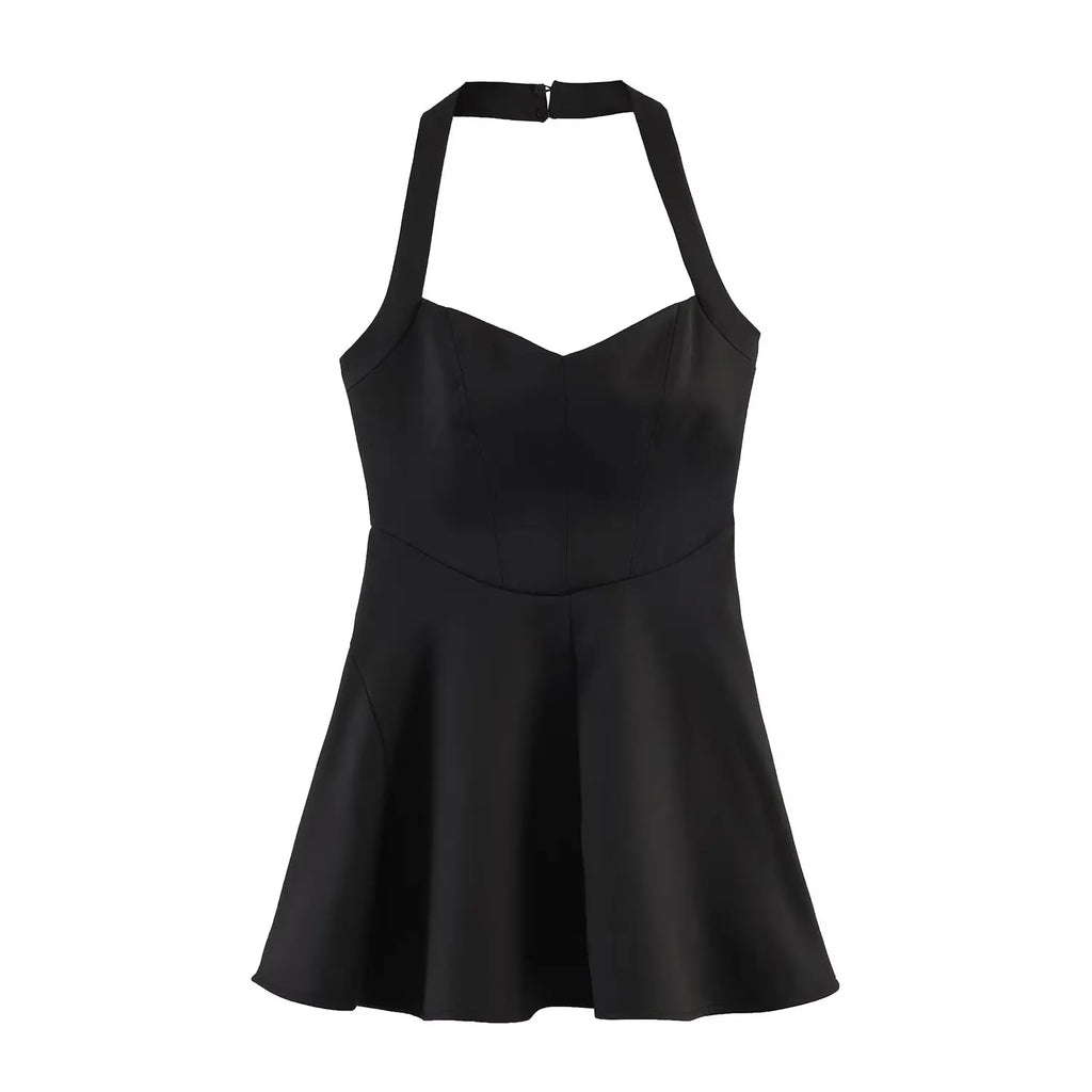 HH Sommer elegantes Neckholder-Faltenkleid einfarbig elegant kurz für Damen sexy rückenfreies ärmelloses Party-Minikleid Mujer