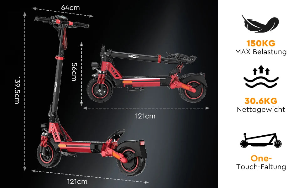 RCB NFC D5 ABE Ultra Electric Scooter for Adults ABE Certified 500W Motor 1600W Peak 27Ah Battery 110-130km Range 10 Inch Self-repairing Tires Double Brake Dual Suspension Turn Signals NFC APP