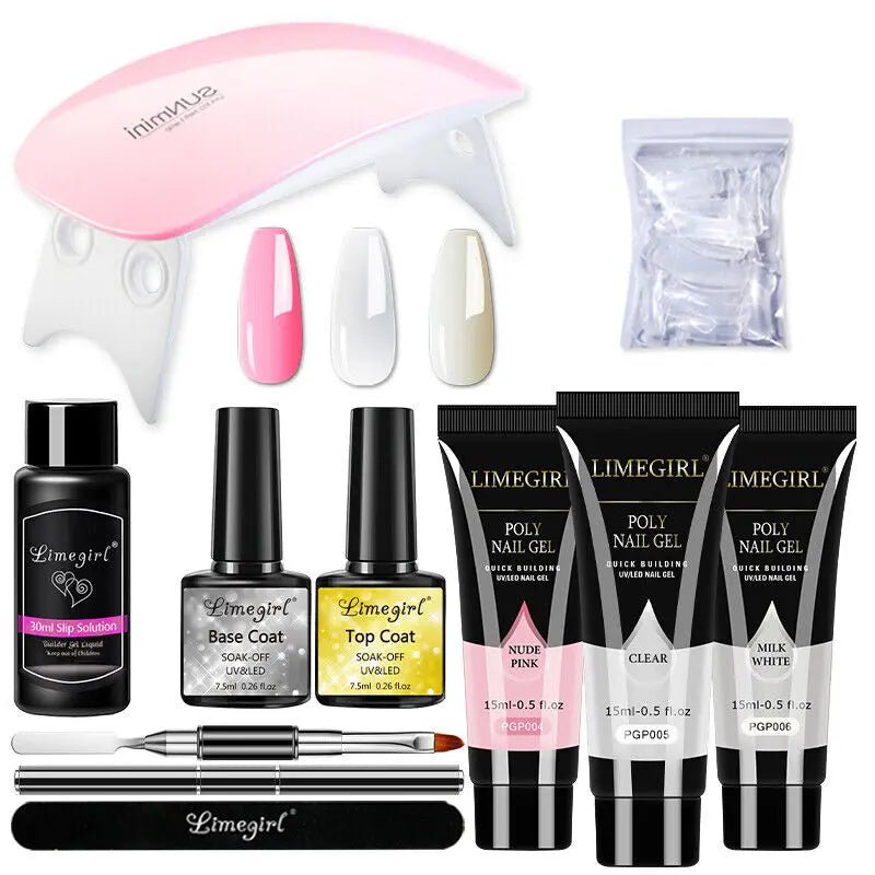 limegirl 15ml Verlängerungs-Nagelgel-Set 6W LED Lampe Komplettes Maniküre-Set Fingerverlängerungsform Nagel-Kit Alles für schnelles Verlängerungs-Werkzeugset