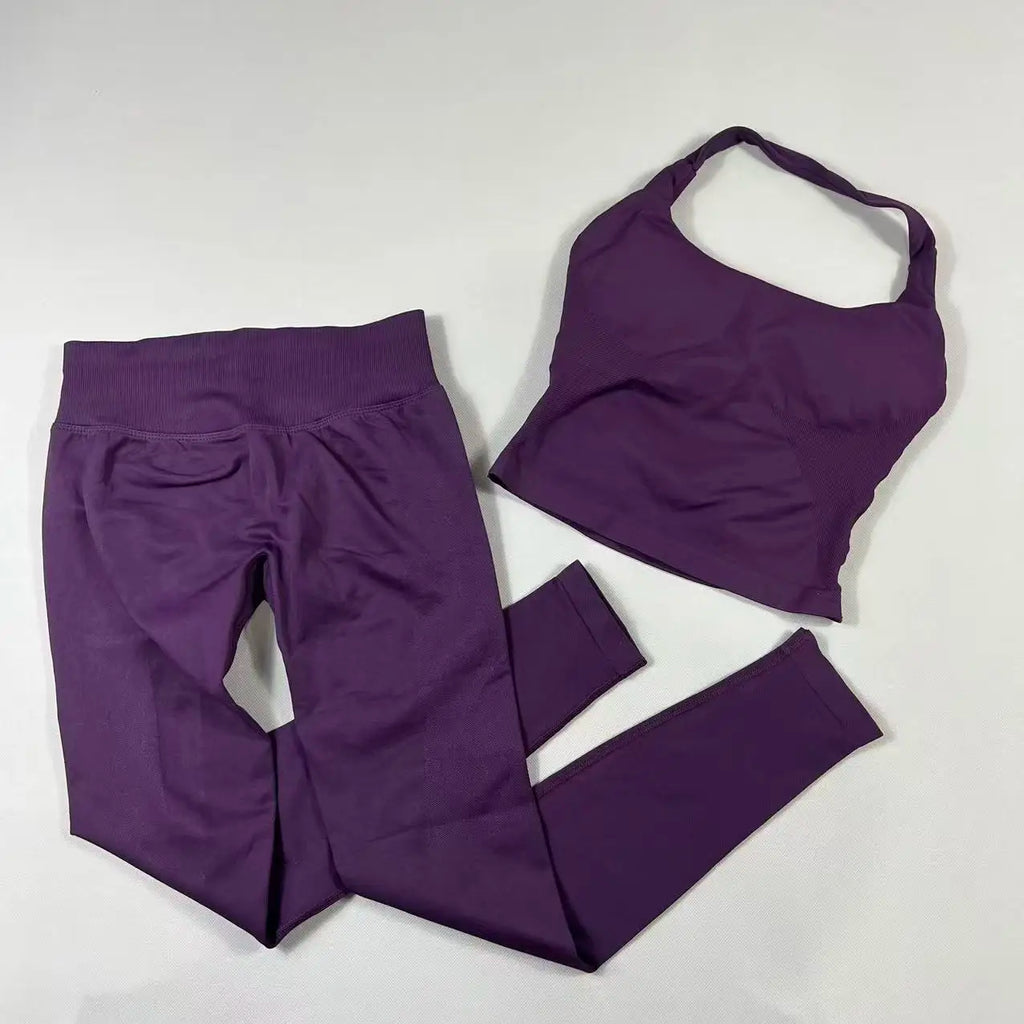 OHNE LOGO Yoga-Outfit Sport-Impact-Gym-Set Neckholder-Oberteil und Leggings-Hosen-Sets Rückenloses Neckholder-Design Hochelastische Sportbekleidung