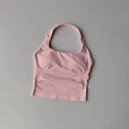 Nahtlose Neckholder-Yoga-Tanktops für Damen mit integriertem BH, gepolstertem Gymnastik-Top, ärmellosem Shirt, tailliert, rückenfrei, Sportbekleidung