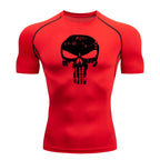 Skull Print Compression Shirts for Men Gym Workout Running Tshirts Sporty Athletic Quick Dry Tees Tops Short Sleeve Rash Guard