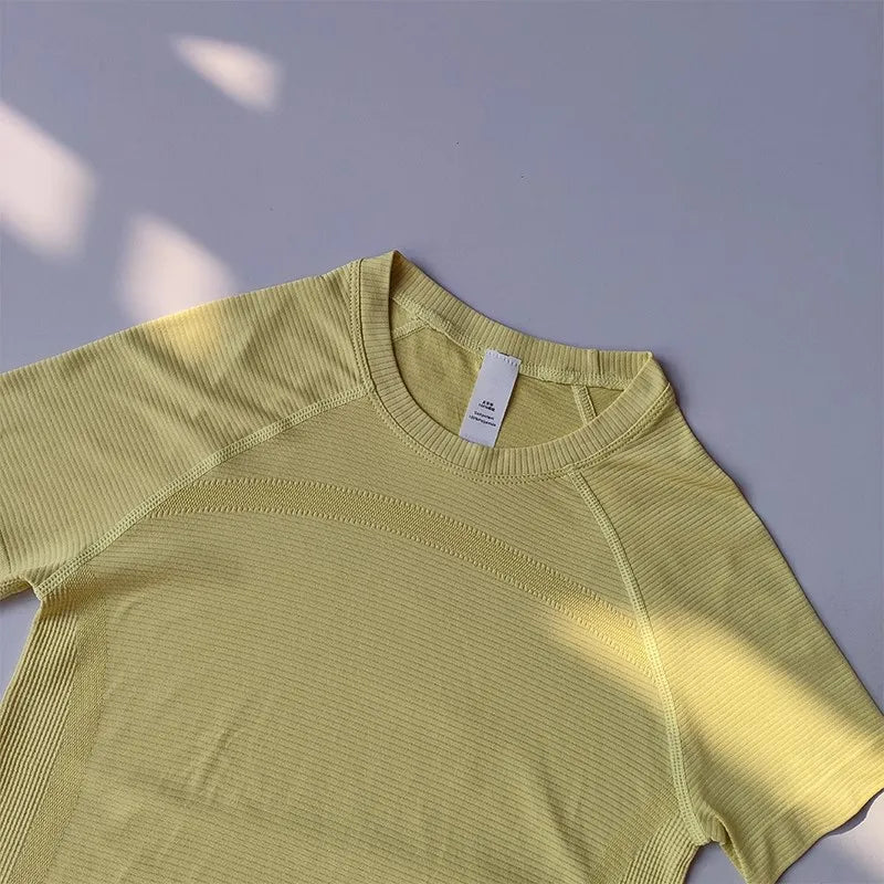 Women Yoga Top Seamless Sport T Shirts Fitness Clothes Short Sleeve Yoga Shirt Gym Top Running Active Wear Sport Top