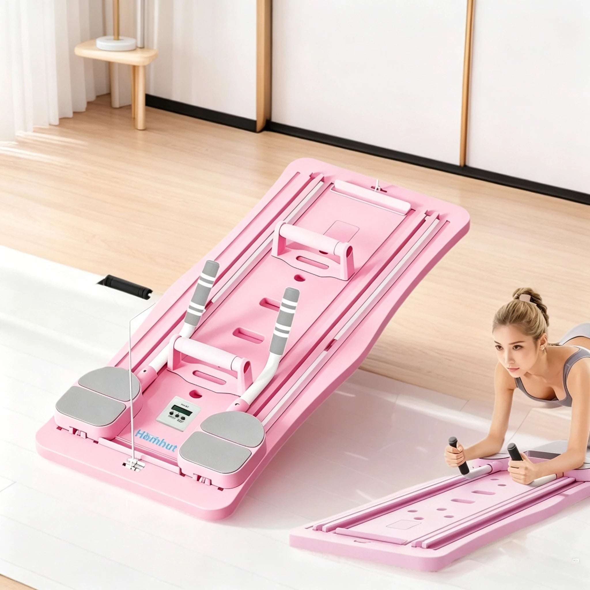 Multifunctional Foldable Home Ab Workout Sliding Fitness Board with Counter, Full Body Core Strength Training Exercise Platform with Complete Accessories for Abdominal, Leg & Arm Workout