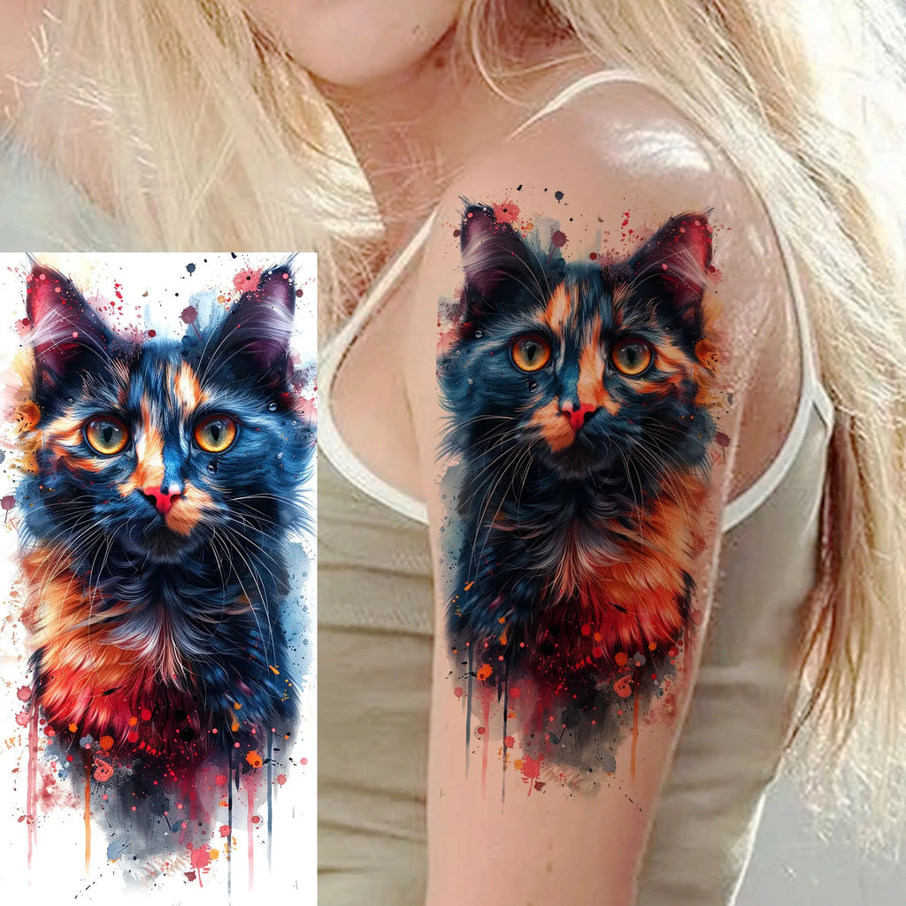 1 Blatt einzigartige Aquarell-Löwe-Tiger-Tier-Temporäre Tattoos langanhaltend wasserdicht Fuchs Eule gefälschter Tattoo-Aufkleber Körperkunst Tattoo