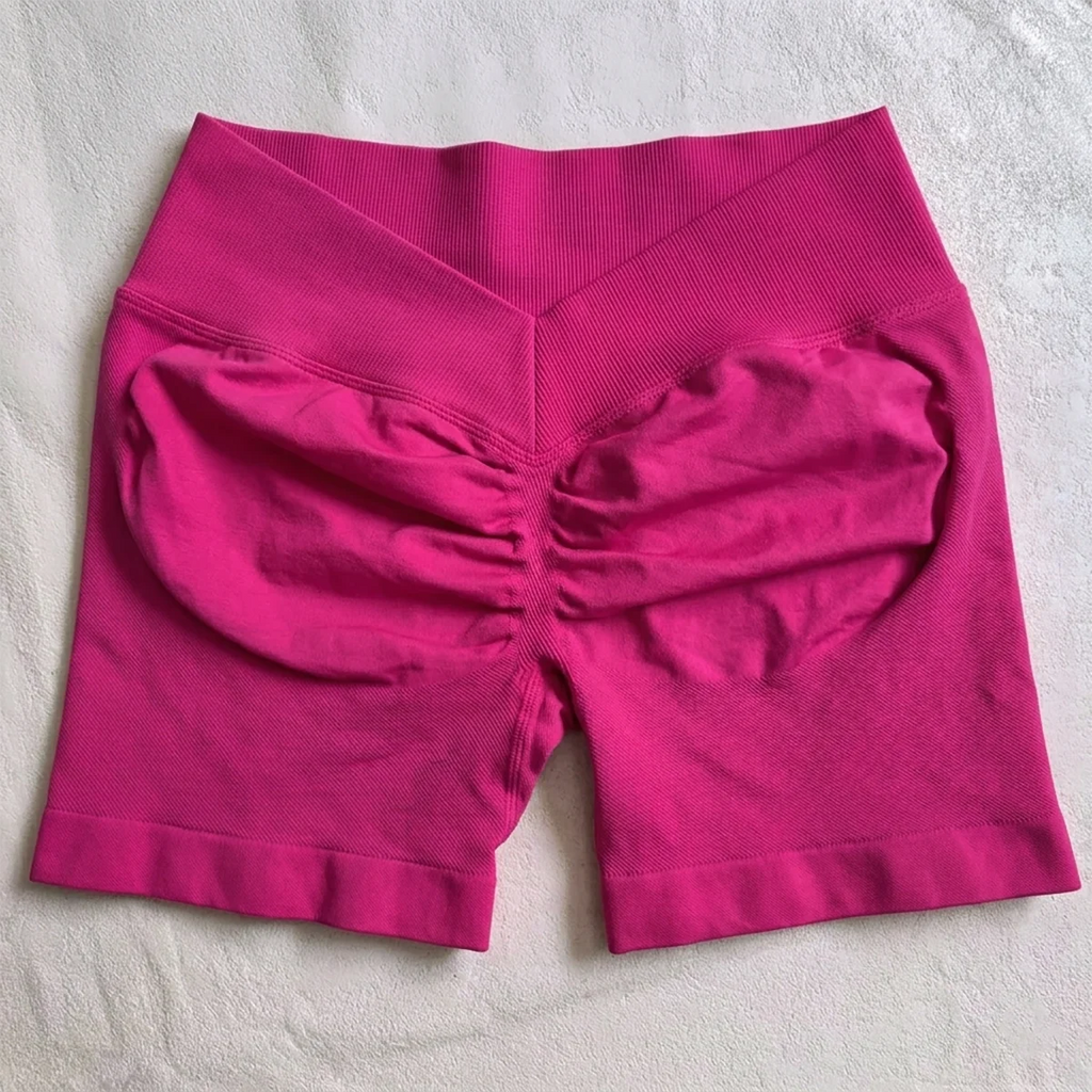 Damen Scrunch Shorts nahtlos V-Rücken Scrunch Booty Shorts Fitness Workout Laufen Yoga Gym Shorts