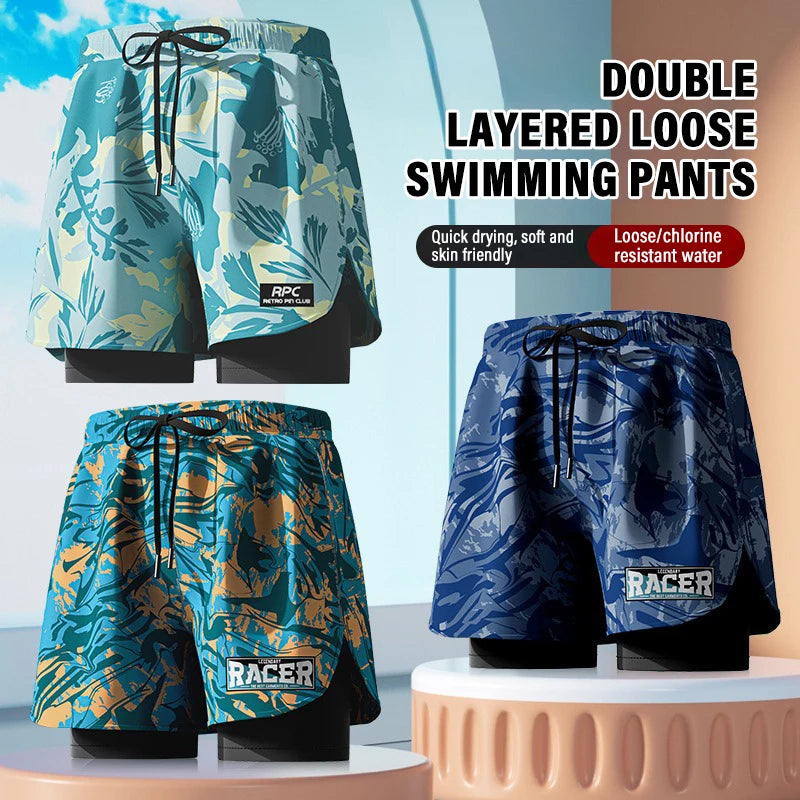 Badeboxer Herren Badehose Set Neu Strandbadehose Für Erwachsene Schnell Trocknende Surf-Badeshorts mit Futter Schwimmhose