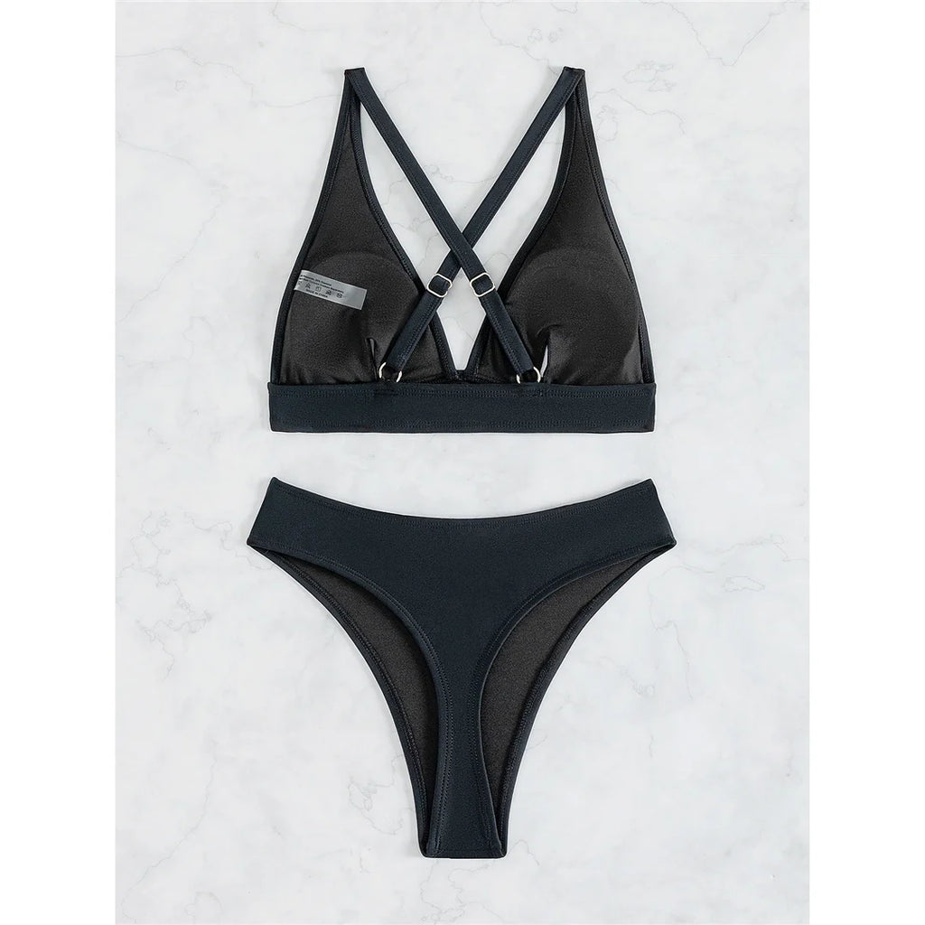 S - XL Kreuzrücken Mini Micro Tanga Bikini Damen Badeanzug Zweiteiliges Bikini Set Bademode Schwimmanzug K5022