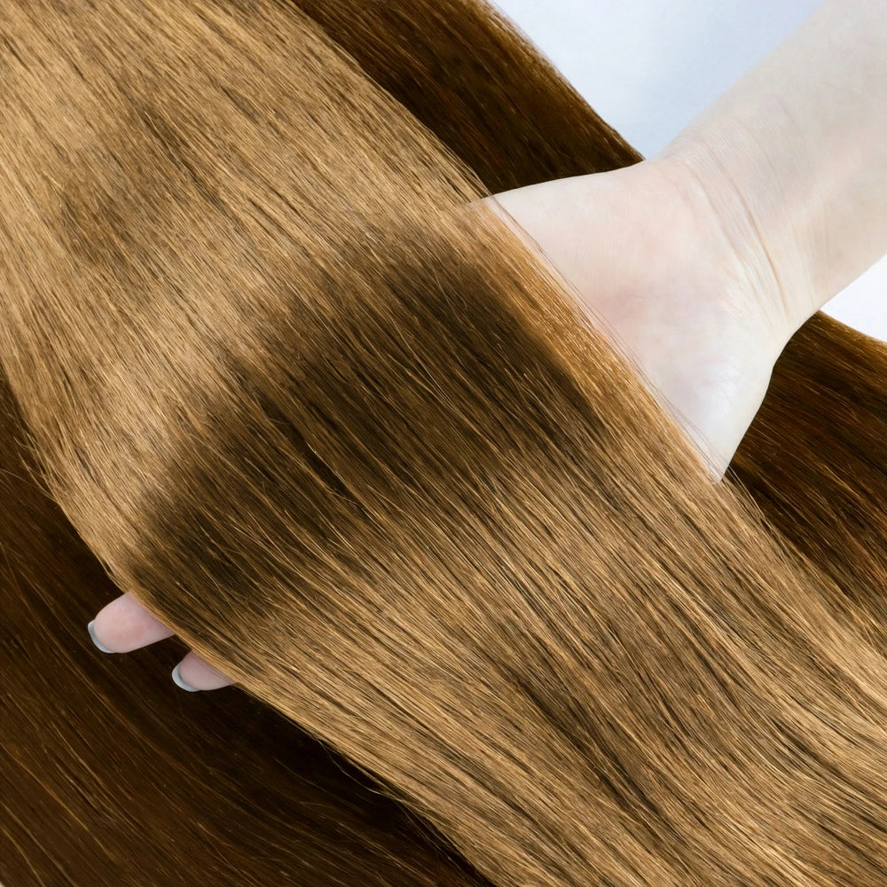 Clip-in Echthaar Extensions Glatt 100% Remy Echthaar Clip-in Extensions Unsichtbare Nahtlose Clip-ins Haarverlängerung 8 Stück Natur