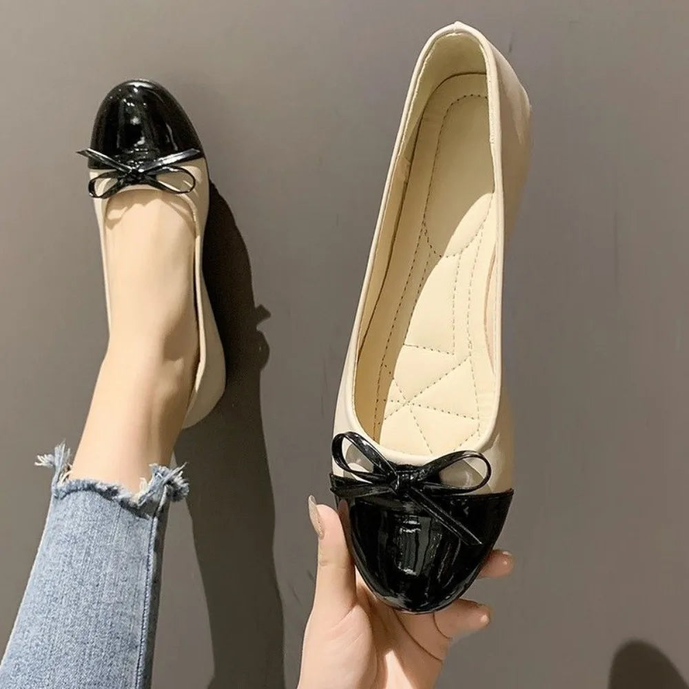 Ballerina Damen Halbschuhe Komfort Rutschfeste Damen Mokassins Leder Flats Elegante Schleife Damen Einzelschuhe