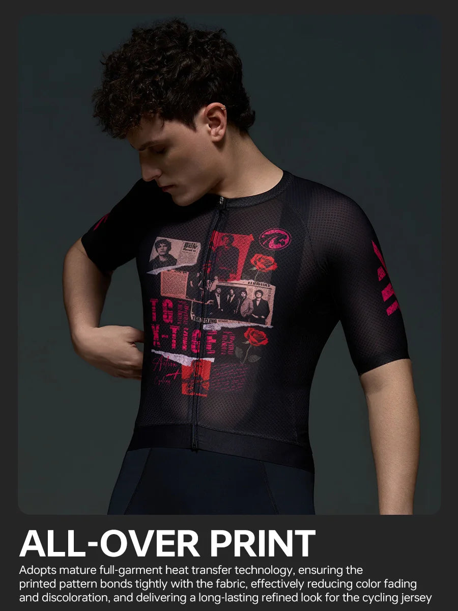X-TIGER GALE SERIES Herren Radtrikot Kurzarm Slim Fit Rock Punk Style Atmungsaktives Trikot für Mountainbike und Rennrad