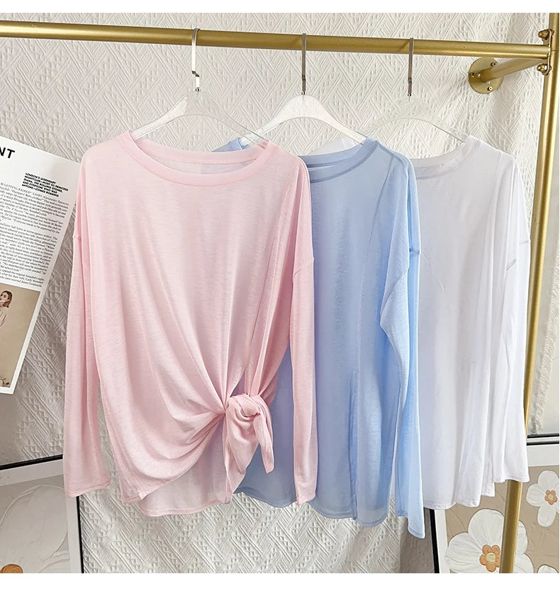 Damen Yoga Shirts Sportoberteile Langarm O-Ausschnitt Atmungsaktives Laufshirt Lockere Fitnesskleidung Gym Sportbekleidung Pilates T-Shirts