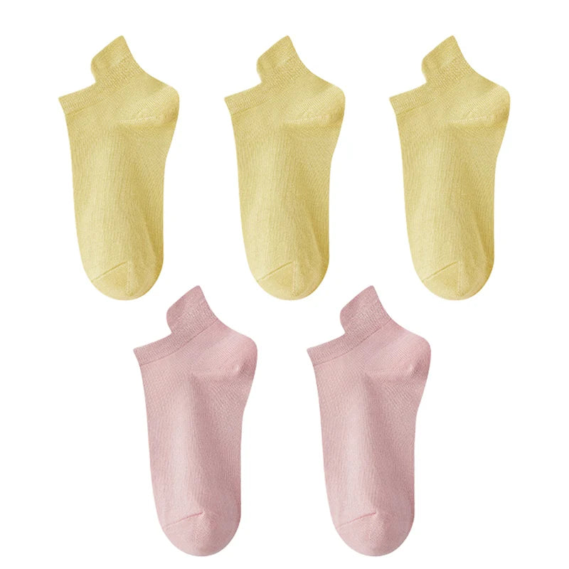 10 Stück=5 Paar Damen Socken Casual Atmungsaktiv Hohe Qualität Knöchelsocken Sommer Low Cut Baumwolle Dünne Kurze Elastische Socken calcetines
