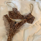 Französische sexy Unterwäsche, dünner Leopardendruck, transparente Dessous, bequeme, geraffte Bügel-BH-Set für Damen, String