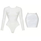 2026 2tlg. sexy Damen-Badeanzug, einteilig, weibliche Bademode, unifarben, Biquini, hoch geschnitten, Monokini, Push-Up-Badeanzüge, Strandmode
