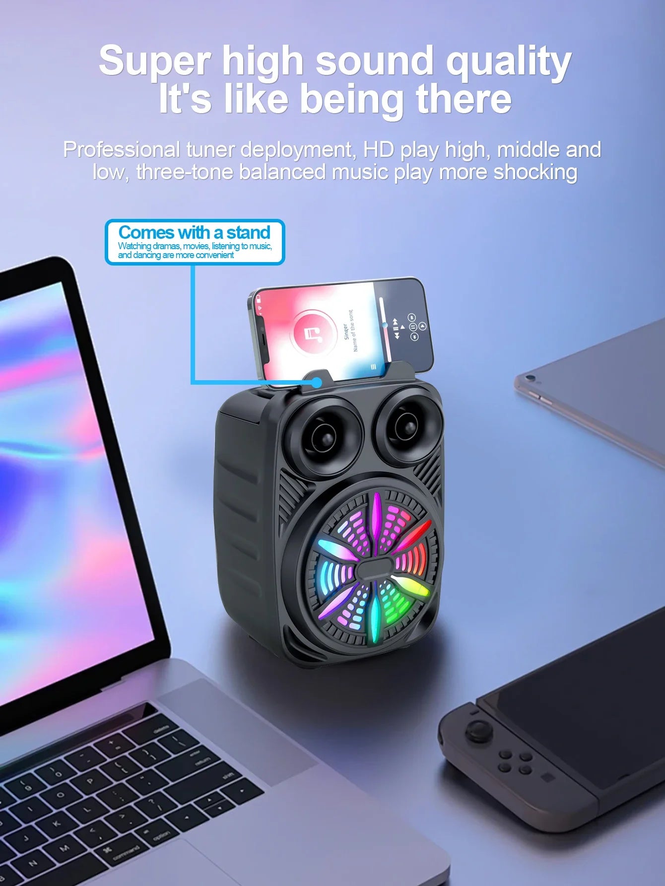 500mAh Bluetooth-Lautsprecher Soundbox Hochleistungs-Bluetooth-Lautsprecher TF-UDisk-Karaoke-Handlautsprecher Subwoofer zum Tanzen