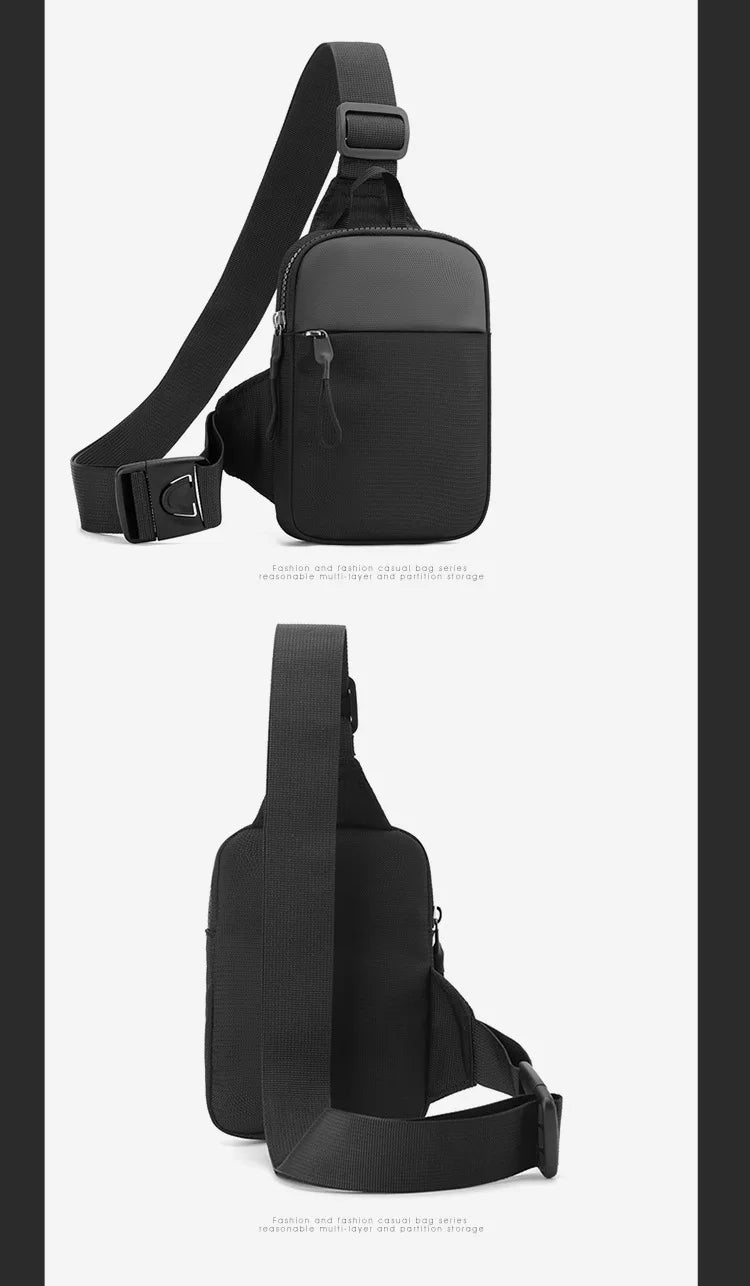 Men Waterproof Sling Chest Pack Fashion Small Black Crossbody Shoulder Zipper Bag Travel Workout Handbag Messanger Bag for Men