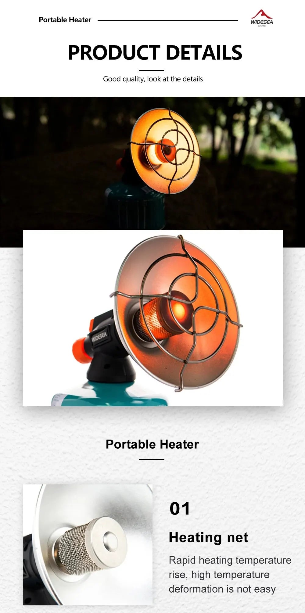 Widesea Camping Heizstrahler Tragbarer Edelstahl Kamin für den Winter Outdoor Ofen Wandern Gasbrenner Heizung Überlebensausrüstung