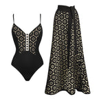 2tlg. bedruckter Badeanzug Damen Sexy Bademode Neuer Bikini mit langem Rock Damen Biquini Push Up Badeanzug Body Strandkleidung Strandtuch