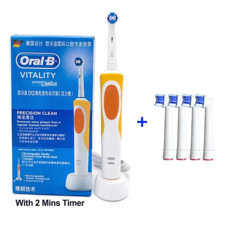 Oral B Elektrische Zahnbürste 2D Rotierende Vibrationsreinigung Ladezahnbürste Cross Action Borsten Mundpflege 4 Geschenk-Bürstenköpfe gratis
