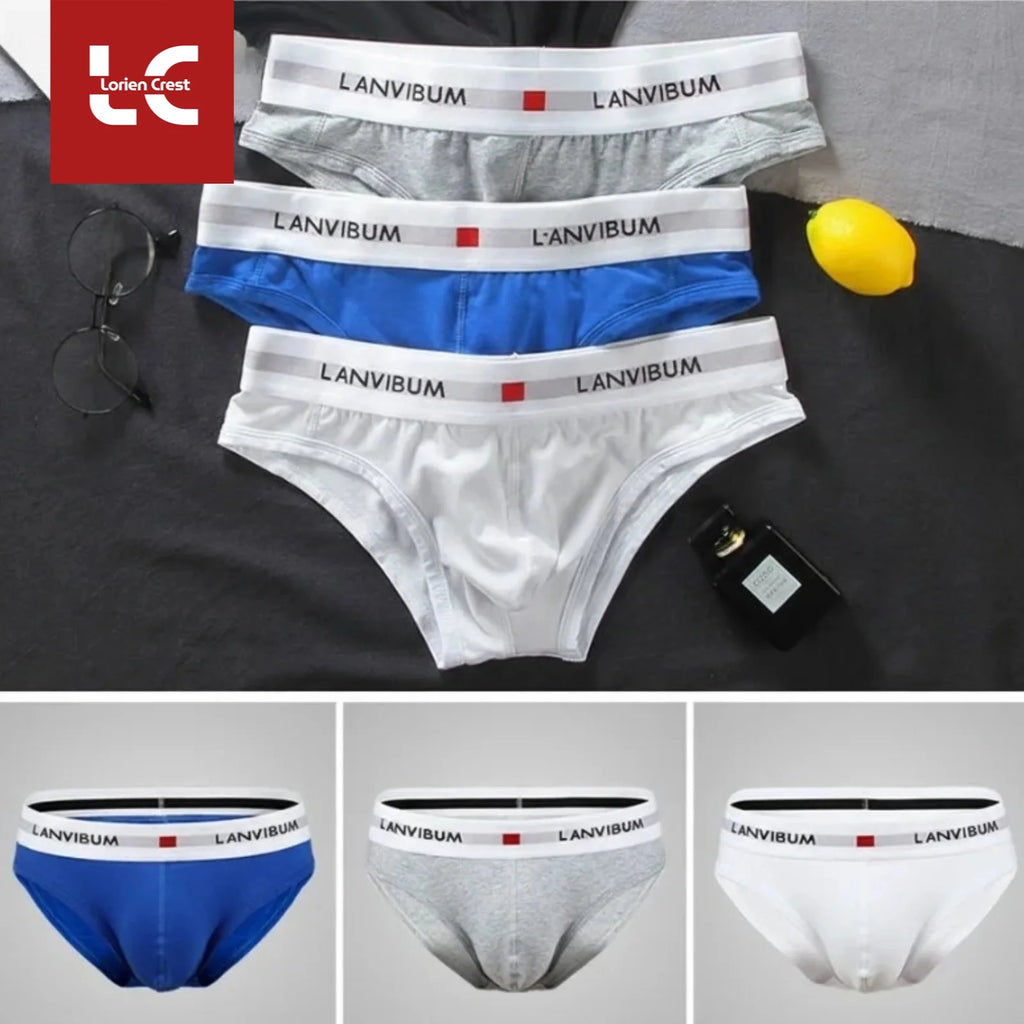 3 Stk. 【LORIEN CREST】 Herren Pure Baumwolle Tiefsitzende Elastische Sexy Lockere Atmungsaktive Jugend Panty-Bund Unterwäsche Sommer Baumwollslips