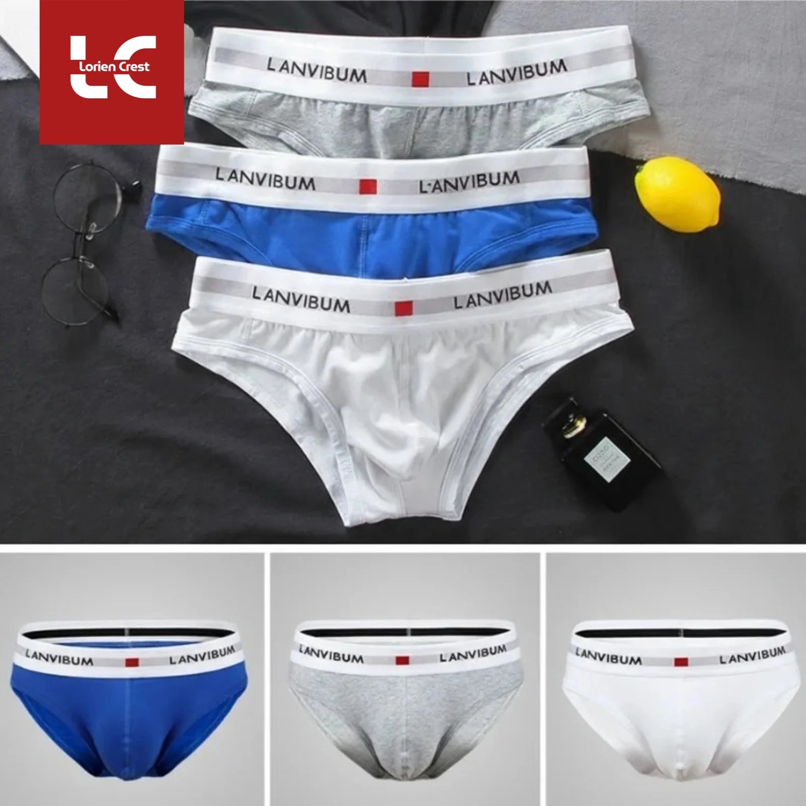 3 Stk. 【LORIEN CREST】 Herren Pure Baumwolle Tiefsitzende Elastische Sexy Lockere Atmungsaktive Jugend Panty-Bund Unterwäsche Sommer Baumwollslips Hauptbild