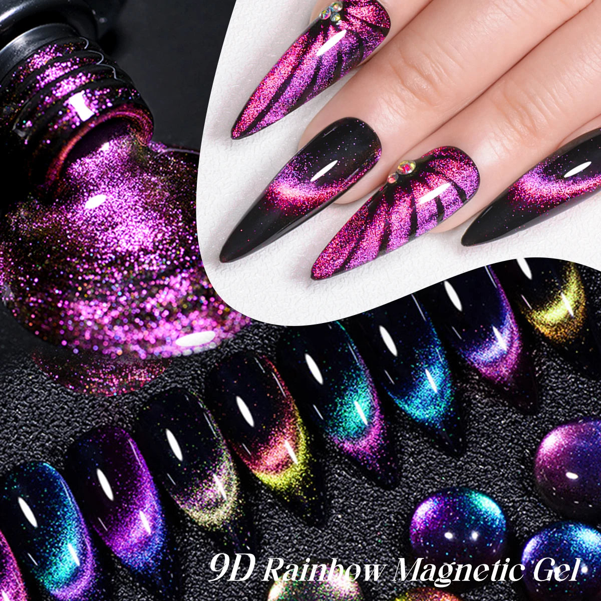 MEET ACROSS 3tlg/Set 9D Cat Magnetic Gel Nagellack mit Magnetstab Semi Permanent Soak Off Nail Art UV LED Gel Nagellack Kit Zweitbild