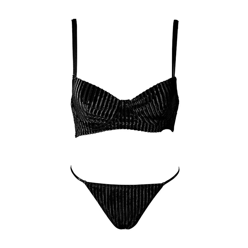 Hot Sale V-shape Underwire Ribbed Women Bra and Briefs Set Polyamide Women Underwear Sets Push-up Bra and Thongs Set