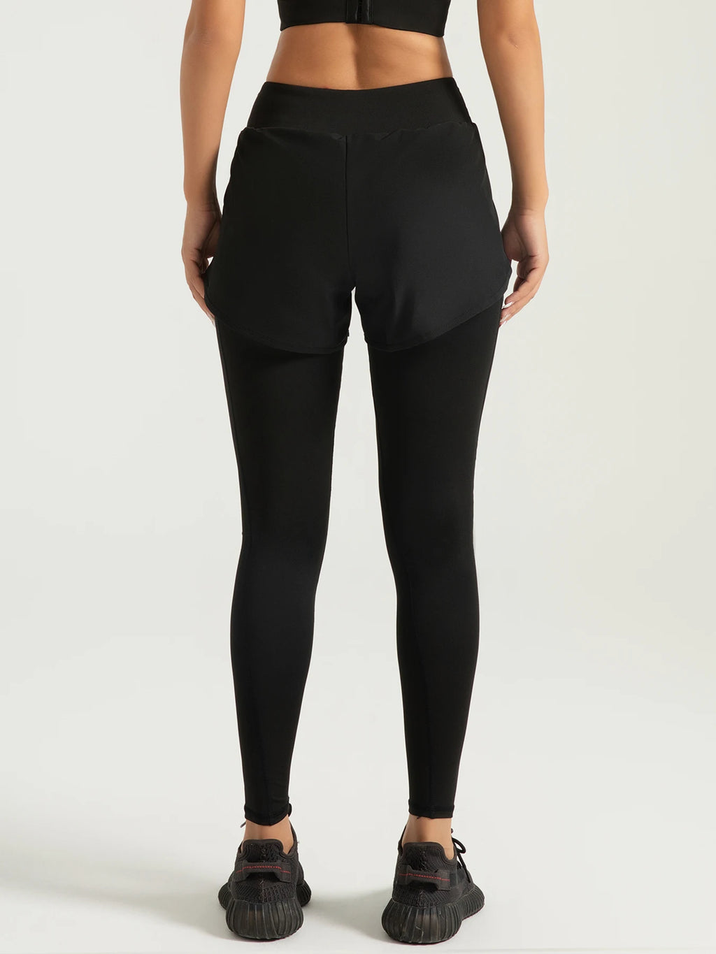 Fake Two-piece Compression Sports Leggings For Women, 2-in-1 High Waist Moisture-wicking Yoga Leggings, Women's Activewar