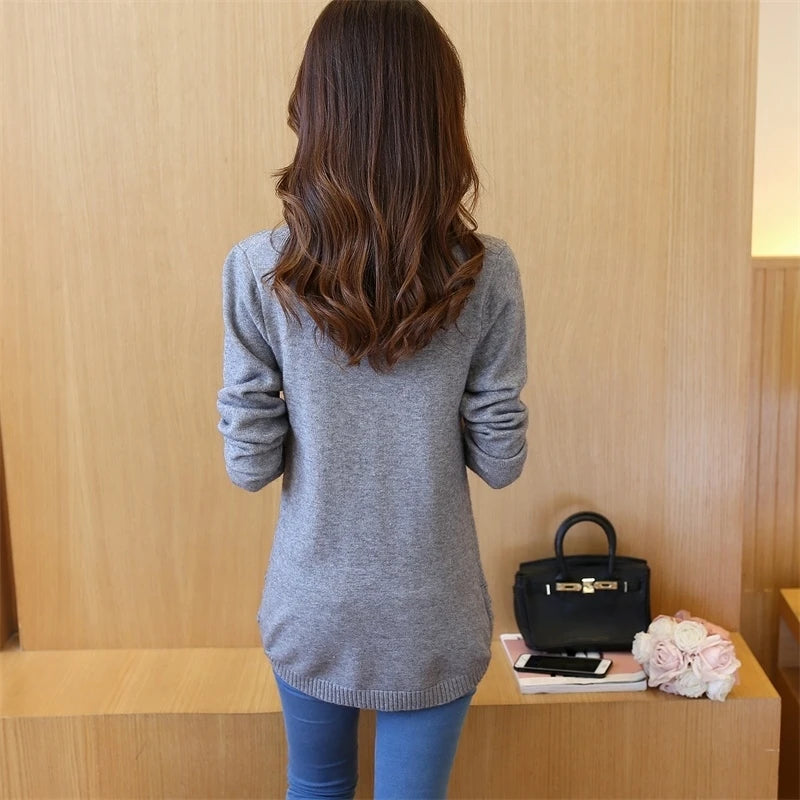 Strickpullover Herbst Winter Oberteile Rundhals Langarm Pullover Legere Warme Damenpullover Midi Lang Schmaler Pullover Mädchen