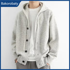 Neue lässige Luxus Strickjacke mit Kapuze für Herren Koreanische Mode Lockerer Cardigan mit Knopfleiste Y2K Vintage Streetwear Strickwaren Mantel