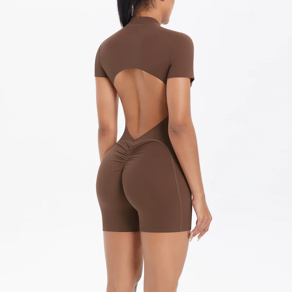 Reißverschluss Gym Jumpsuit Kurz Damen Yoga Sets Sport Outfits Weibliche Yoga Overalls Workout Kleidung Fitness Anzug Damen Trainingsanzug