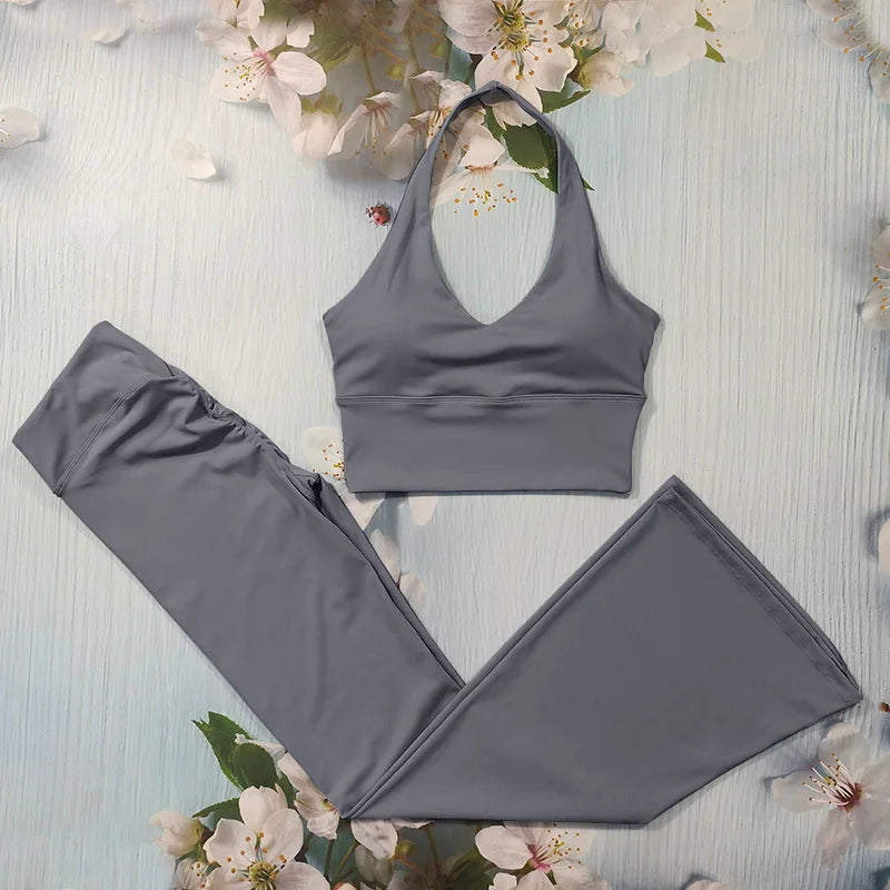Scrunch-Sportanzug Damen Yoga-Set Gymnastik-Kleidung Sexy Sport-BHs und Schlaghosen-Sets Fitness-Outfits Damen Trainingskleidung