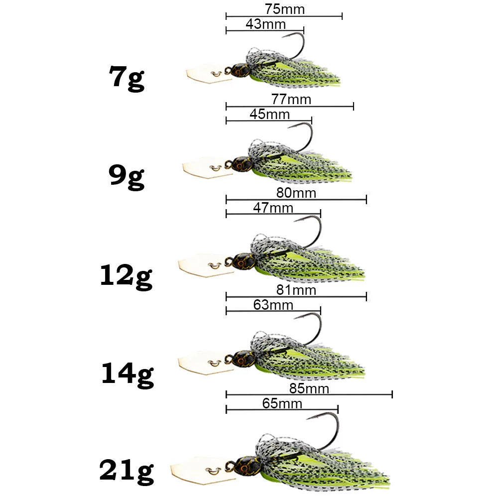 Spinner Bait 7g/9g/12g/14g/21g Angelköder Kit Set Pesca Chatter Weedless Metallblatt Gummifischkopf Haken Draht Spinnerbait