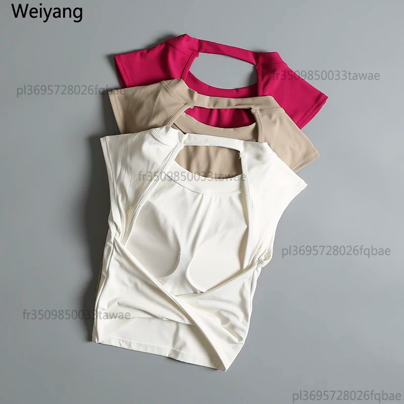 Sexy rückenfreie Sportweste Damen mit fixiertem Brustpolster Eng anliegend Schnell trocknend Schmale Passform Yoga Top Atmungsaktives Fitness-Shirt