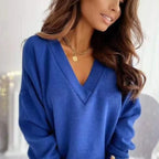 Frühling Herbst Damen Reiner Weicher Langarmpullover V-Ausschnitt Mode Jumper Büro Dame Knopf Lockerer Freizeit Pullover Oberteil Pullover